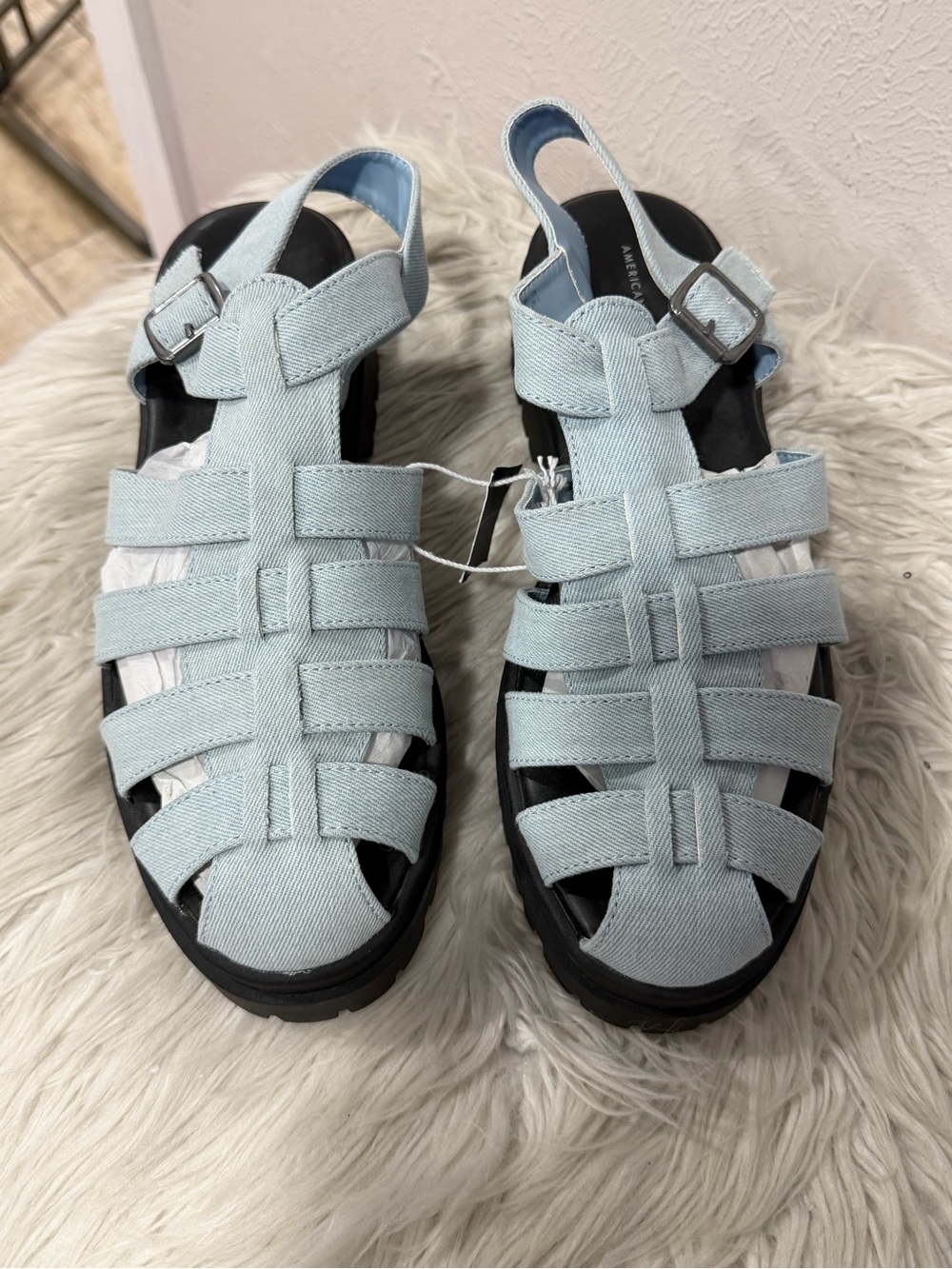 American Eagle Outfitters Pale Blue Woven Fisherman Sandals